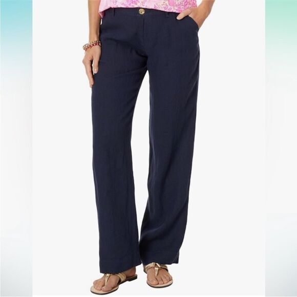 LILLY PULITZER | Breeta True Navy Blue Linen Wide Leg Pants Women’s Size 16 - Picture 12 of 14
